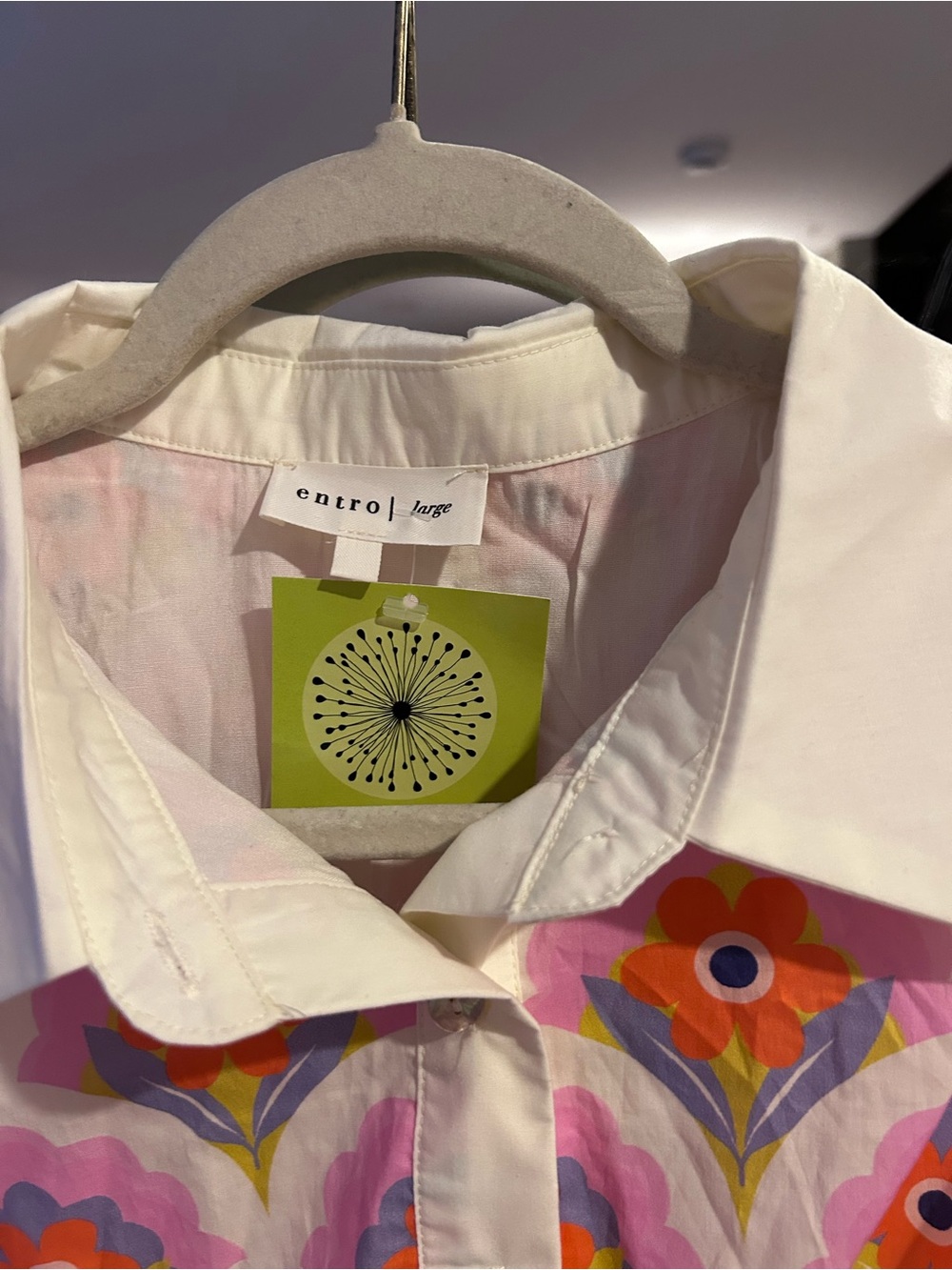 entro Sleeveless Floral Shirt Dress in Pink and Orange with White Collar - Picture 6 of 8